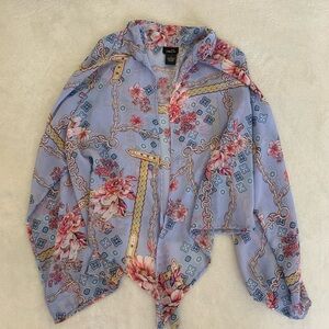 rue21 blue floral chain print sheet kamino front knot wide sleeve cardigan 🌸⛓